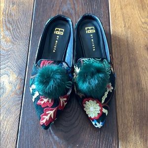E8 by MIISTA Embroidered Pom Mules